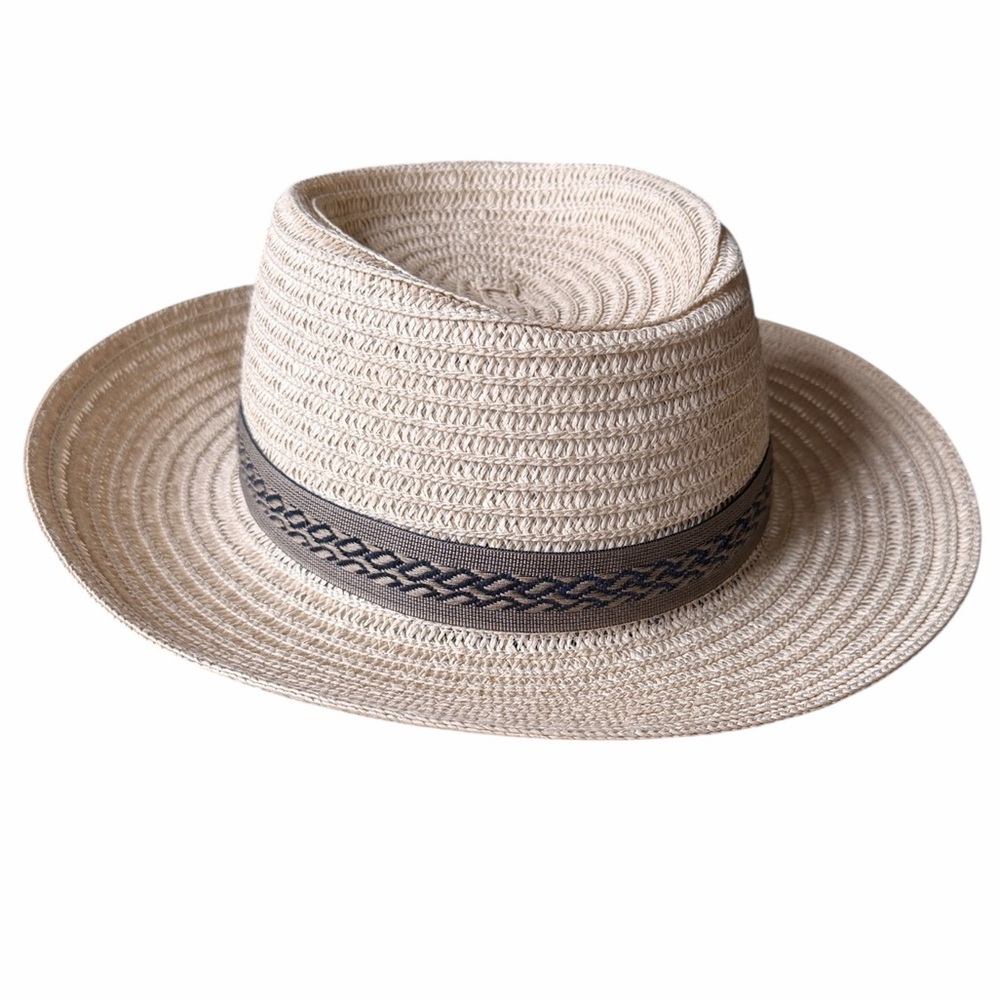 EUC Scala Men's Straw Fedora Panama Hat with Navy Trim
